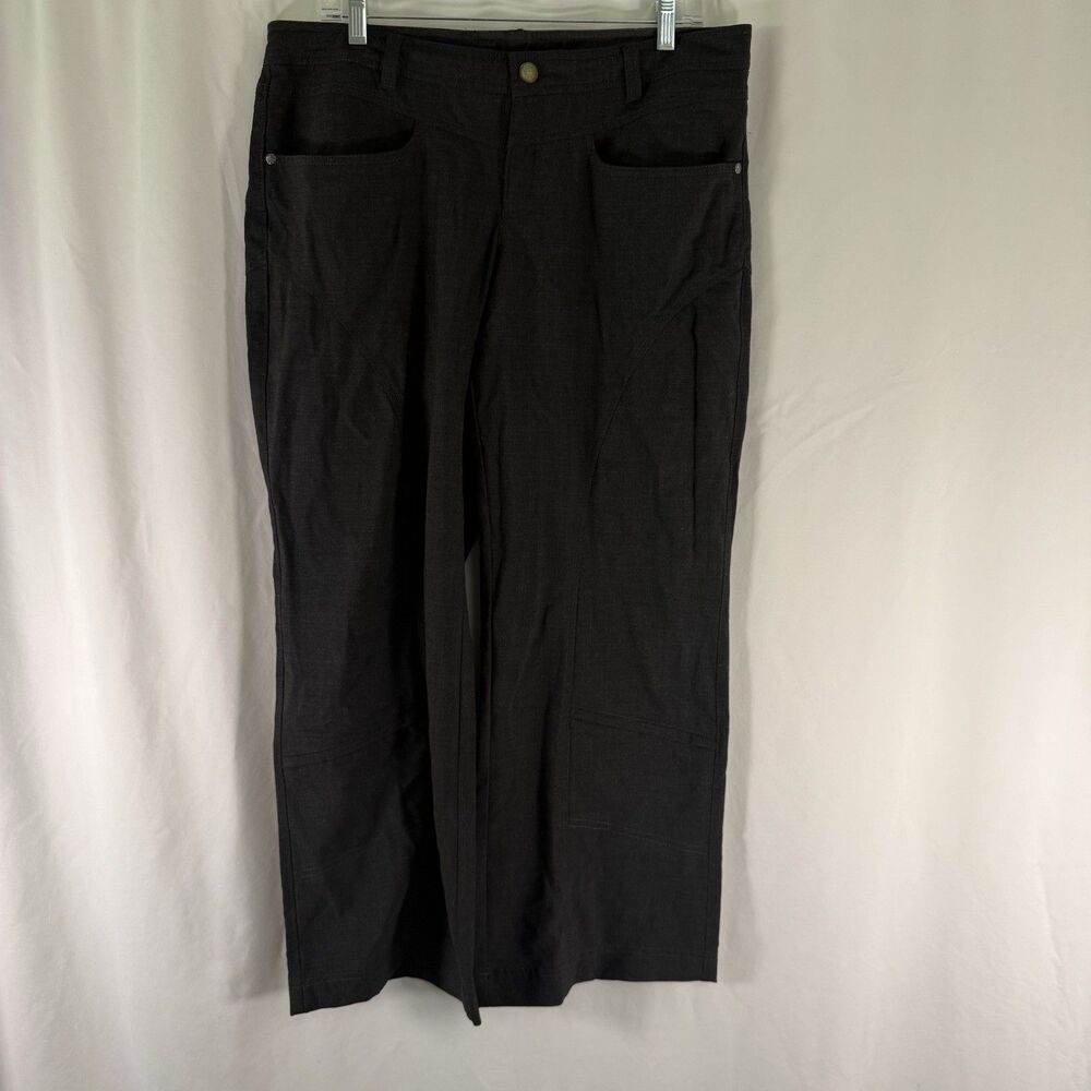 Athleta Wide Leg Cargo Pants Women's 14P Dark Grey Wool Blend Snap Zip